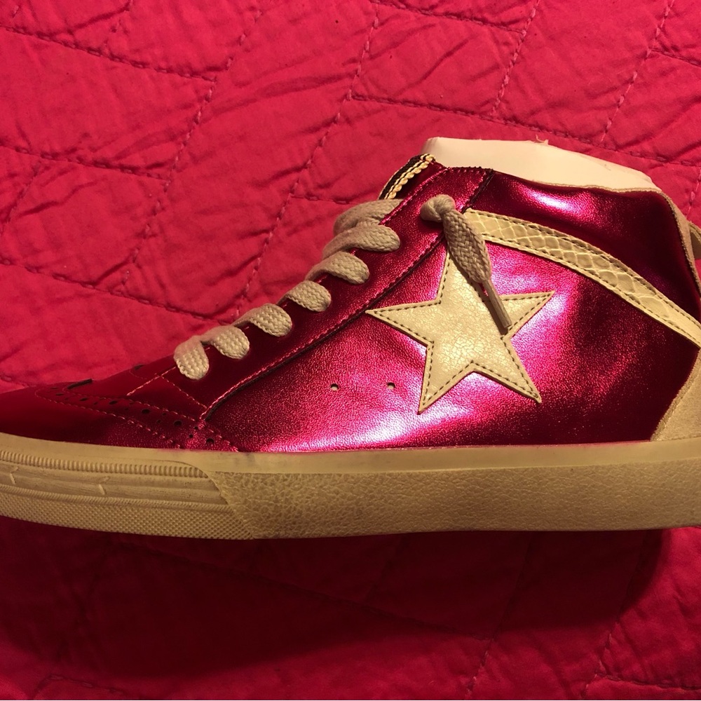 Vibrant Hot Pink Metallic High-Top Sneakers
